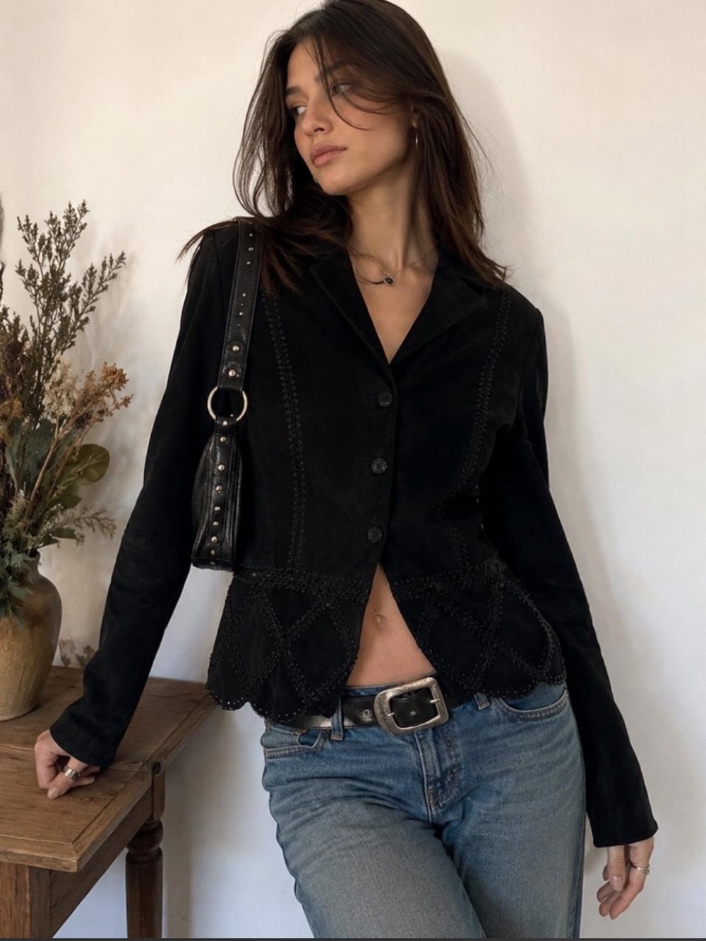 Vintage Neutral Zone Leather Jacket Crochet Detail L